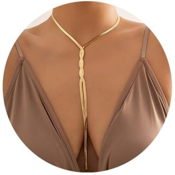 ✨ Ifkm Snake Chain Women Gold Dainty Lariat Plated Twist Simple Charm Necklace - Picture 1 of 8